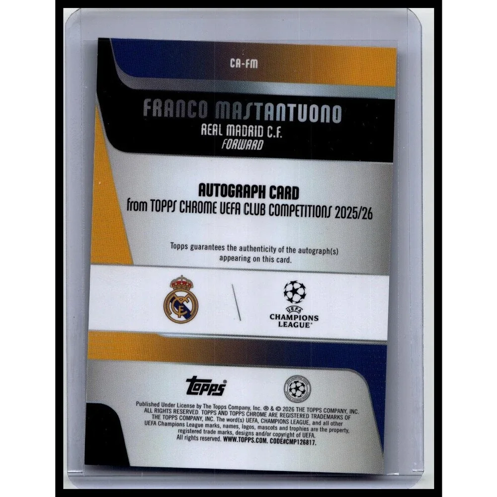 2025-26 Topps Chrome UEFA Franco Mastantuono #CA-FM Chrome Auto Purple #/75